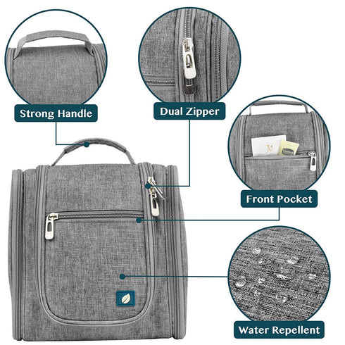 PAVILIA Toiletry Bag, Travel Organizer for Women and Men, Hanging Cosmetic Bag, Water Resistant Makeup Kit (Grey)