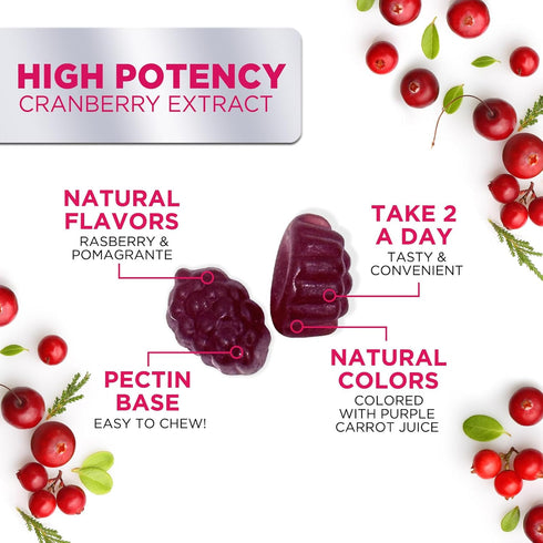 Cranberry Gummies - Urinary Tract Health Gummy + Vitamin C - 25,000mg Triple Strength Cranberry Concentrate Extract