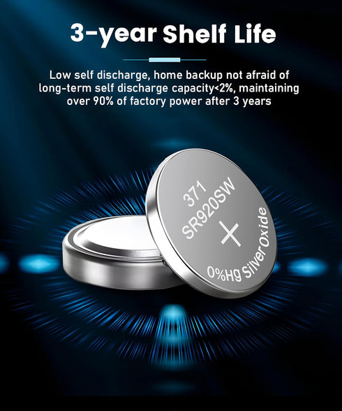 371 SR920SW Watch Battery AG6 370 371 Button Coin Cell Long Lasting 1.55V Silver Oxide Batteries (10 Pack)
