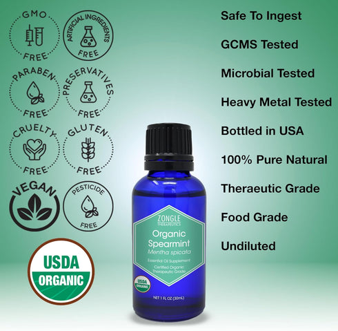Organic Spearmint Oil, Food Grade for Facial Hair, 100% Pure Therapeutic Essential Oil, 1 OZ