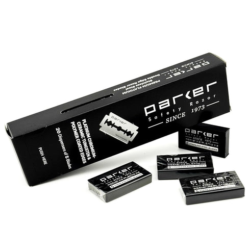 Parker 100-Count Double Edge Safety Razor Blades, Premium Platinum-Tungsten-Chromium Coated Stainless Steel for Smooth