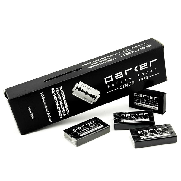 Parker 100-Count Double Edge Safety Razor Blades, Premium Platinum-Tungsten-Chromium Coated Stainless Steel for Smooth