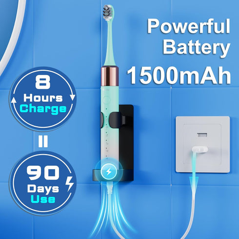 Portable Electric Soft Toothbrush with Travel Case, 90-Day Battery Life, 10 Brush Heads, 15 Modes