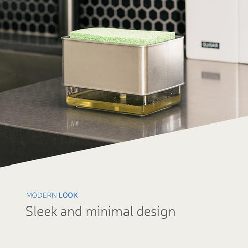 Countertop Liquid Dish Soap Dispenser + Sponge Holder with 2 x Refill Liquid Dish Soap Bundle