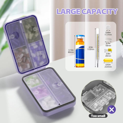 OUVBTX 8 Travel Pill Organizer with Blank Labels, Weekly Pill Box, Large Compartments Medicine Organizer