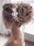 Unicra Rose Gold Flower Bride Wedding Hair Vine Pearl Bridal Hair Piece Leaf Accessories Rhinestone Headband