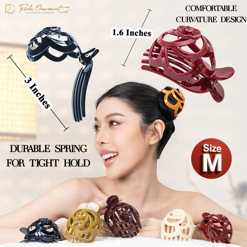 RC ROCHE ORNAMENT 6 Pcs Bun Maker Hair Clip, Side Slide Round Dome Comb Clamp Updo, Medium Classic Multicolor