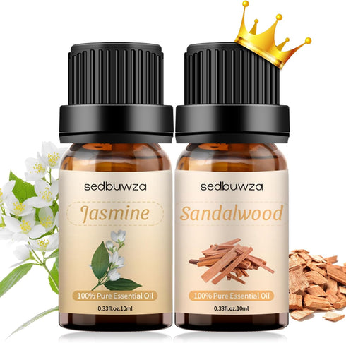 Sedbuwza Sandalwood & Jasmine Essential Oil Gift Set - 100% Pure Organic for Diffuser & Candle Making