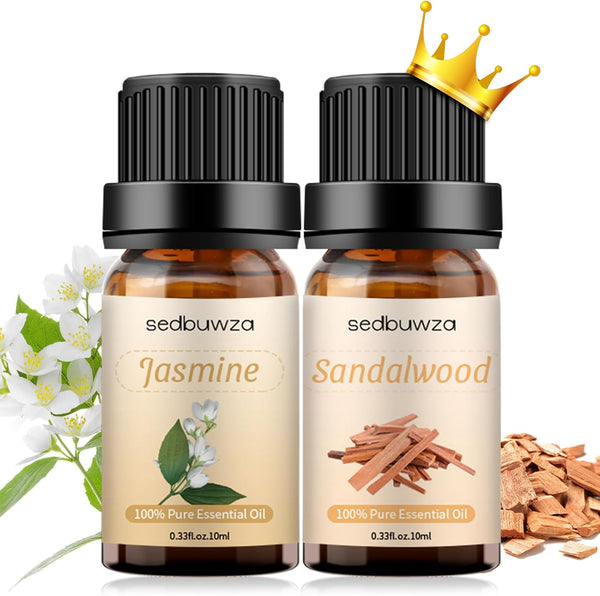 Sedbuwza Sandalwood & Jasmine Essential Oil Gift Set - 100% Pure Organic for Diffuser & Candle Making