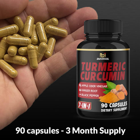 Turmeric Curcumin Supplement with Ginger, Apple Cider Vinegar, Black Pepper - 90 Count - 3 Month Supply