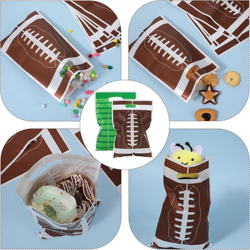 WJIAAA 60 Pcs Football Goodie Bags with Handle, Party Favors Treat Snack Bags Plastic Rugby Theme Goodie Bag for Sports