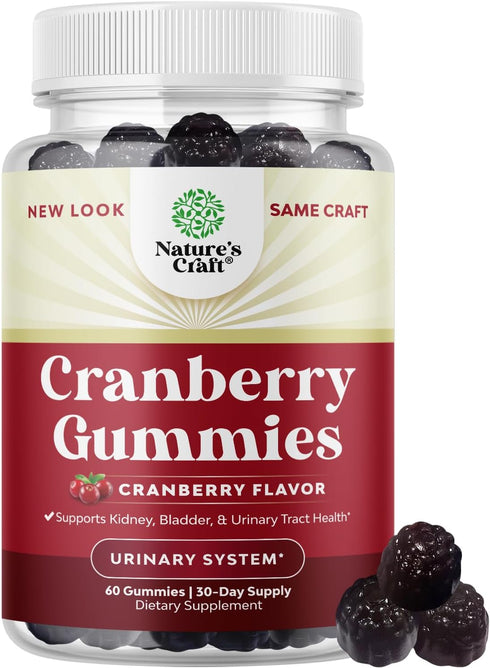 Natural Cranberry Gummies for Women and Men - Extra Strength Antioxidant Chews for Urinary Tract Health