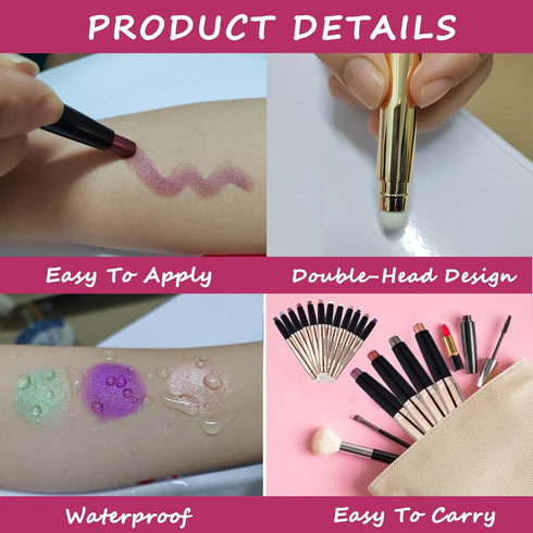 2 in 1 Eyeshadow Stick and Sponge Makeup Brush, Long Lasting Waterproof Cream Shimmer Shadow Pencil