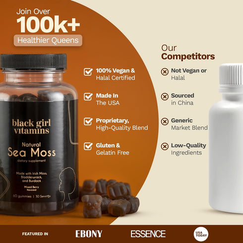 Gummies 92 Immunity 30 Black Girl Vitamins - Irish Sea Moss - SeaMoss + Bladderwrack & Burdock - Minerals for Thyroid