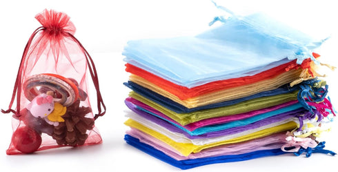 Volanic 100PCS 4X6 Inch Sheer Drawstring Organza Bags, Jewelry Party Wedding Favor Candy Bag, 20 Color Mix