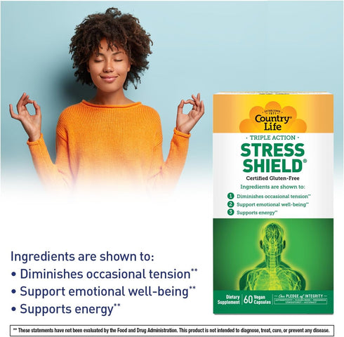 Country Life Stress Shield, Stress & Tension Relief Supplement with Ashwagandha, 60 Capsules