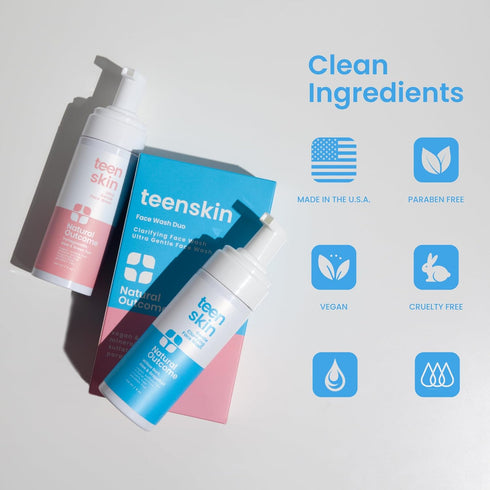 Teen Skin Face Wash Duo - Gentle Foaming Daily Face Wash for Boys & Girls, Non-toxic Ingredients (Two 5 oz Bottles)