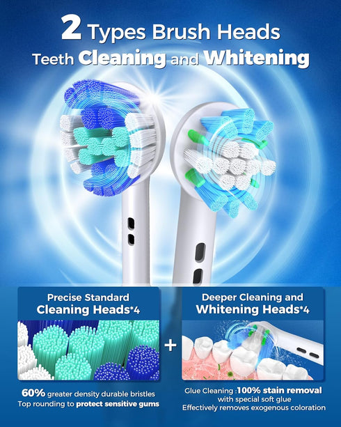 Rotating Electric Toothbrush for Adults, 8 Brush Heads, 4 Modes, Rechargeable Power, 2 Min Smart Timer, Dark Blue