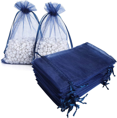 100 Pieces Navy Blue Organza Bags, 5x7 Inch Drawstring for Baby Shower, Christmas, Party Favor, Wedding