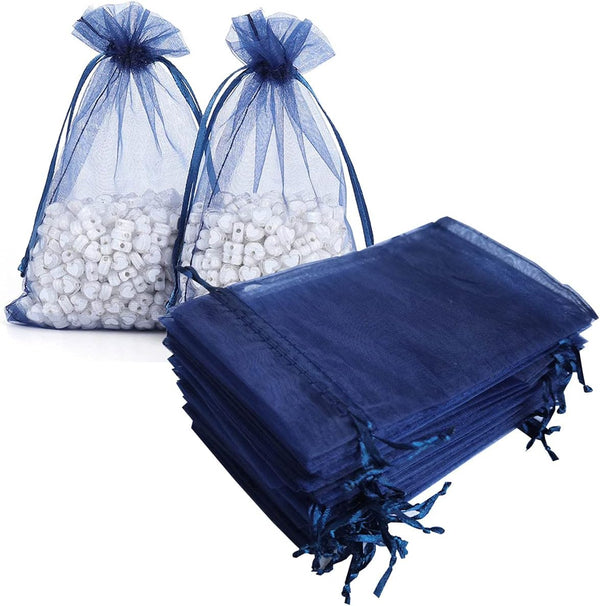 100 Pieces Navy Blue Organza Bags, 5x7 Inch Drawstring for Baby Shower, Christmas, Party Favor, Wedding