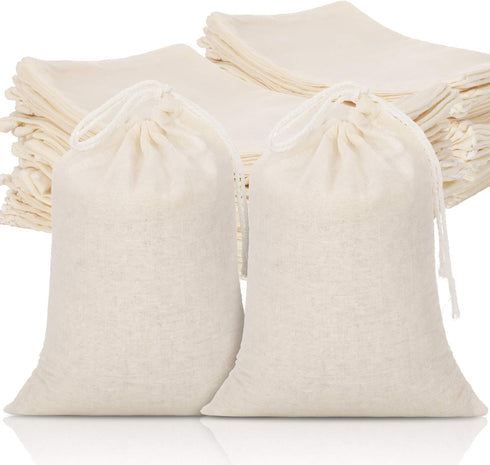 Tatuo 50 Pcs Muslin Bags, 6 x 8 Inches Cotton Drawstring Bags for Party Home Supplies