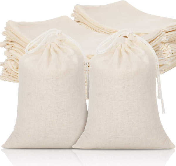 Tatuo 50 Pcs Muslin Bags, 6 x 8 Inches Cotton Drawstring Bags for Party Home Supplies