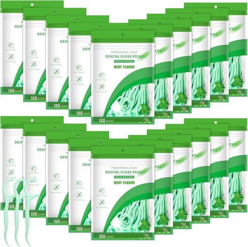 2000 Count Natural Dental Floss Picks - Sustainable High Pull Tooth Flosser Picks for Teeth (Green)