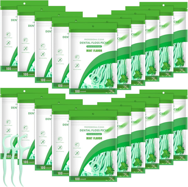 2000 Count Natural Dental Floss Picks - Sustainable High Pull Tooth Flosser Picks for Teeth (Green)