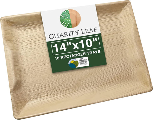 Disposable Palm Leaf 14" x 10" Trays (10 pieces), Eco-Friendly Dinnerware for Weddings, Catering, Events