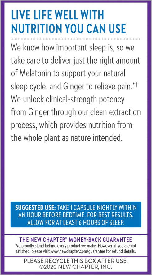 New Chapter Sleep Aid, Restful Sleep & Pain Relief, Melatonin & Ginger Supplement, 30 Vegetarian Capsules