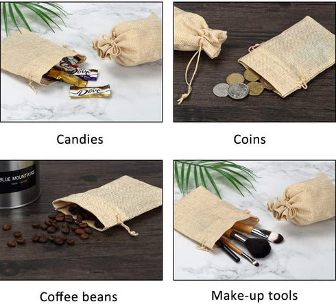 20Pcs Drawstring Burlap Bags, Jute Sacks for Jewelry Candy Pouch, Christmas Wedding Party Favor Gift Bags (Flaxen, 2.7