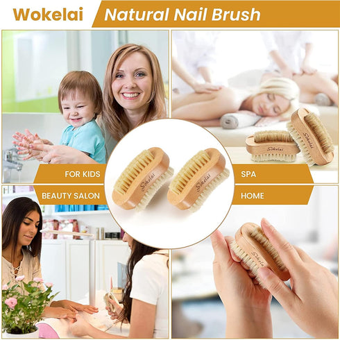 Nail Brush for Cleaning Fingernails, 2 Pieces Wooden Scrub Brushes with Natural Boar and Sisal Bristle