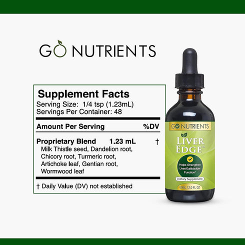 Go Nutrients Liver Edge, Milk Thistle Supplement for Liver Cleanse, Detox & Repair, Organic Liquid Drops, 2 oz, 48