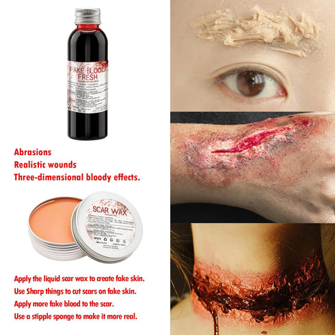 Special Effects SFX Halloween Makeup Kit - Fake Blood, Coagulated Blood Gel, 12 Colors Bruise Makeup Palette with Brush
