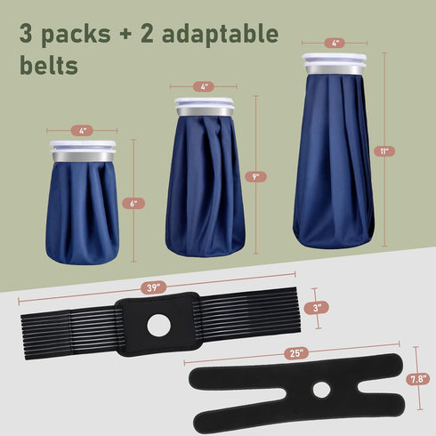 Ice Bags for Injuries Reusable - Dual Hot Water Bag for Pain Relief and Soft Ice Packs for Injuries - Set of 3 Bags and
