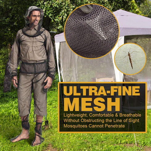 HOMEYA Bug Jacket S/M - Anti Mosquito Netting Suit with Zipper on Hood, Ultra-fine Mesh Pants, Mitt Socks & Free Carry
