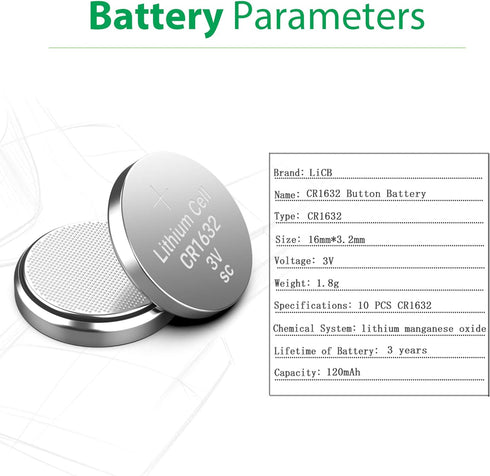 LiCB 10 Pack CR1632 3V Lithium Battery CR 1632