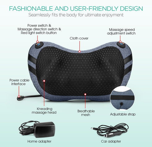 Shiatsu Neck Back Massage Pillow with Heat, 3D Deep Tissue Massager for Pain Relief, Gift for Men Women