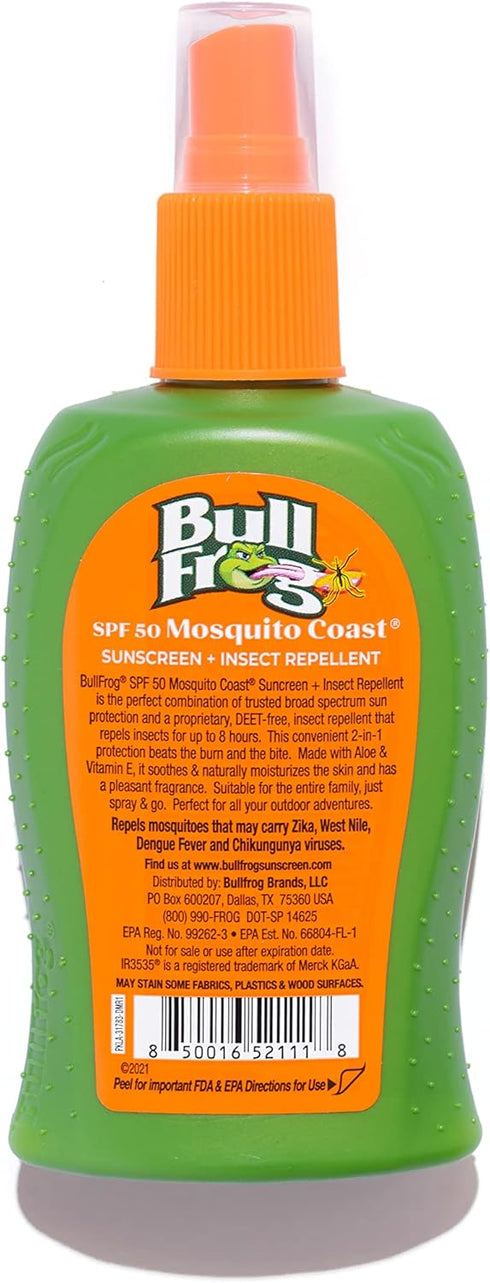 Bullfrog Mosquito Coast Bug Spray Insect Repellent + Sunscreen SPF 50, Pump Spray 4.7 Fl Oz