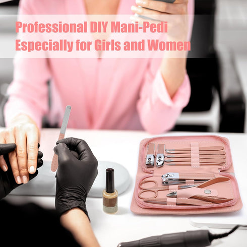 Manicure Set, 12 in 1 Stainless Steel Nail Care Kit, Professional Ingrown Toenail Clipper Grooming Tool (Rose Gold)