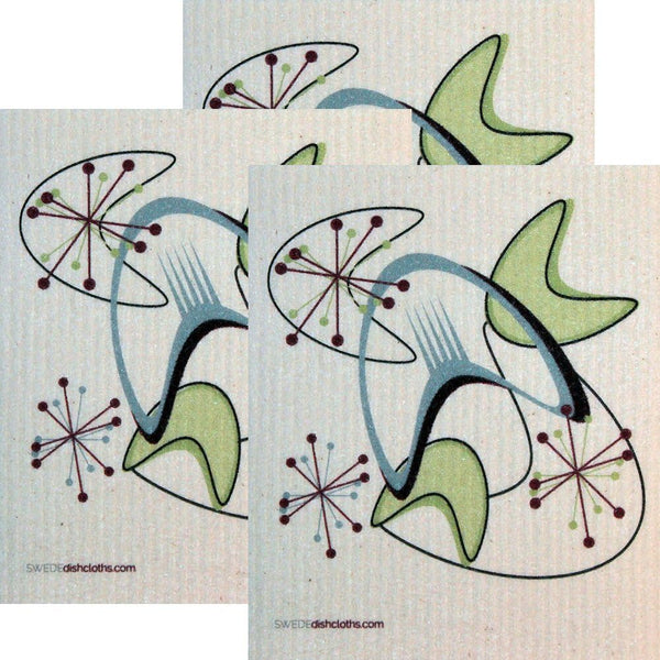Set of 3 Mid Century Retro Swedish Dishcloths | Reusable ECO Friendly Absorbent Cleaning Wipes
