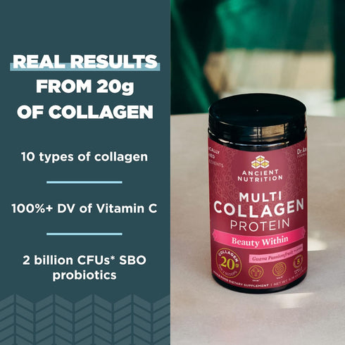 Collagen Powder Protein by Ancient Nutrition, Multi Collagen Protein Beauty Within, Guava Passionfruit, 18.3oz