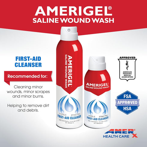 AMERIGEL Saline Wound Wash, First Aid Cleansing Solution, 7.1 Oz.