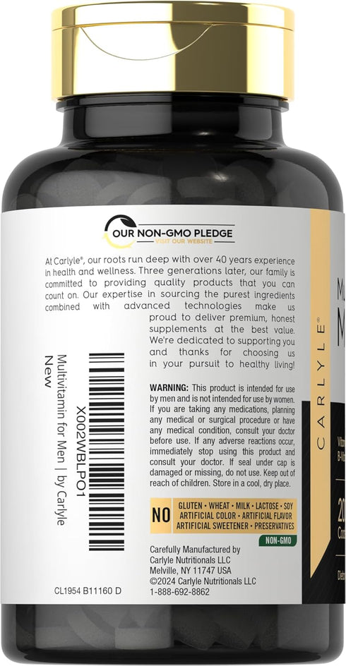 Carlyle Multivitamin for Men Over 50 Plus, 200 Count, with B Vitamins, Vitamin D, Magnesium & Zinc