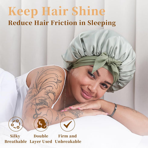 Silk Satin Bonnet for Sleeping Hair: Women Sleep Night Wrap Cap for Straight Wavy Curly Coily Kinky Natural Hair Head by Tie Band