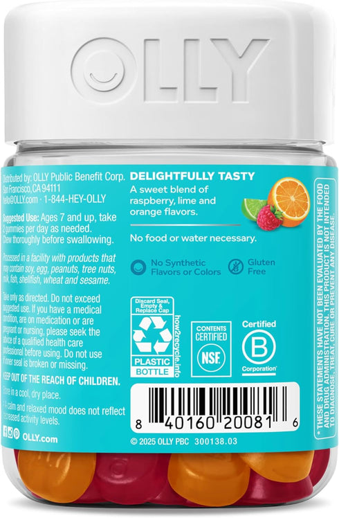 Gummy, 25 50 Count (Packaging OLLY Kids Chillax For a Calm and Relaxed Mood*, Magnesium, L-Theanine, Lemon Balm