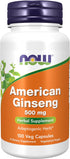 NOW Supplements American Ginseng 100 Veg Capsules, 500 mg Herbal Supplement