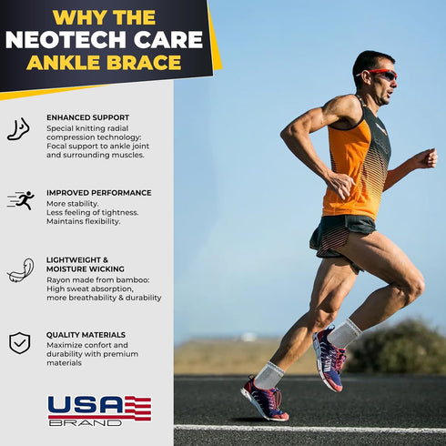 NeoTech Care Ankle Support Brace - Breathable - Men, Women, Right or Left (Gray, Size S, 1 Unit)