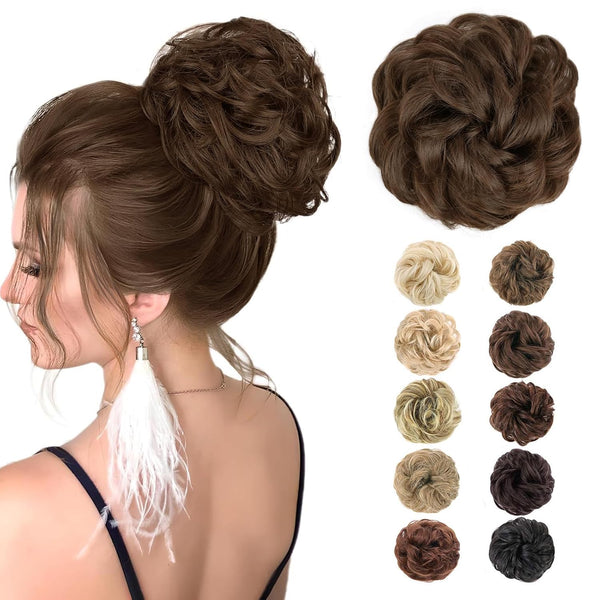 MORICA 1 PCS Curly Hair Bun Scrunchies Extension, Messy Bun Hair Piece for Women (1-8# Medium Chestnut Brown)