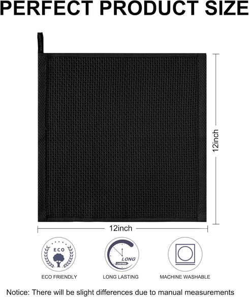 joybest 8-Pack Cotton Kitchen Dish Cloths, Ultra Soft Waffle Weave Quick Drying Dish Towels, 12x12 Inches, Black
